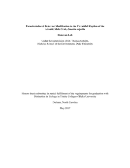 Parasite-Induced Behavior Modification to the Circatidal Rhythm of the Atlantic Mole Crab, Emerita Talpoida