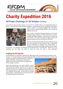 Charity Expedition 2016 Rif Peaks Challenge 21-24 October (Fri-Mon)