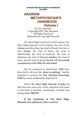 Akurian Metaphysician's Handbook Volume I