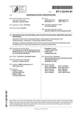 Reconstituted Plant Material and Its Use for Packaging