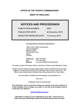 NOTICES and PROCEEDINGS 22 December 2015