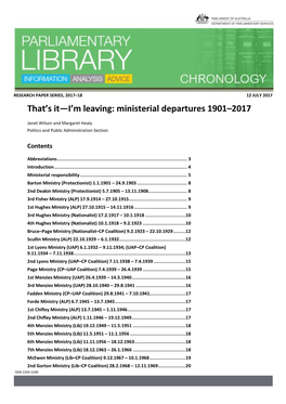 Ministerial Departures 1901-2017