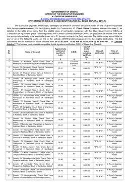 Government of Odisha Office of the Executive Engineer