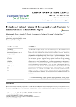Catalysim for Rural Development in Rivers State, Nigeria