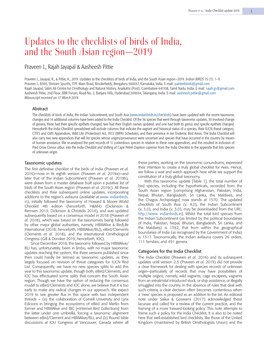 Updates to the Checklists of Birds of India, and the South Asian Region—2019