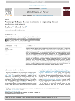 Potential Psychological & Neural Mechanisms in Binge Eating Disorder