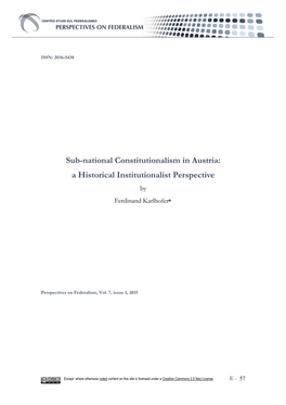 Sub-National Constitutionalism in Austria: a Historical Institutionalist Perspective by Ferdinand Karlhofer