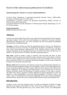 Secrets of the Subterranean Pathosystem of Armillaria Abstract