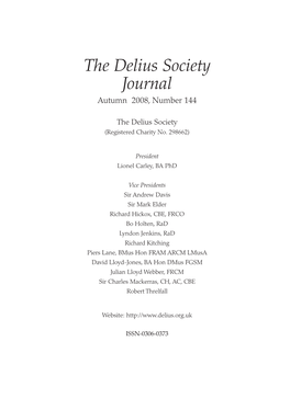 The Delius Society Journal Autumn 2008, Number 144