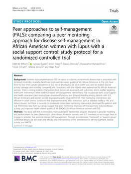 Comparing a Peer Mentoring Approach for Disease Self-Management In