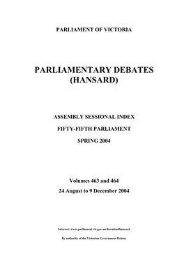 Parliament of Victoria Parliamentary Debates