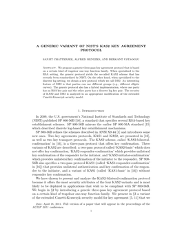 A Generic Variant of Nist's Kas2 Key Agreement Protocol