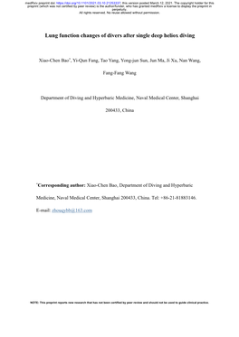Lung Function Changes of Divers After Single Deep Heliox Diving