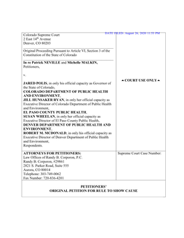Colorado Supreme Court 2 East 14Th Avenue Denver, CO 80203 Original