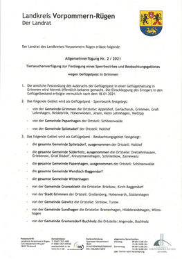 Tierseuchenverfügung Zur Festlegung Eines Sperrbezirkes Und Beobachtungsgebietes