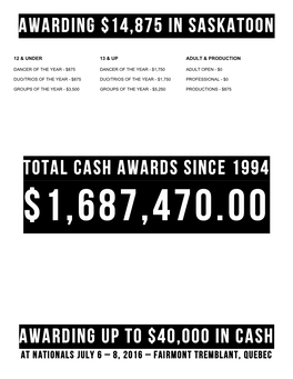 AWARDING $14,875 in SASKATOON TOTAL CASH AWARDS SINCE 1994 AWARDING up to $40,000 in Cash
