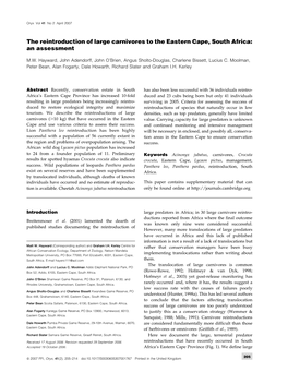 The Reintroduction of Large Carnivores to the Eastern Cape, South Africa: an Assessment