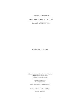 The Field Museum 2001 Annual Report to the Board Of