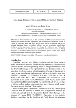 Leiodidae (Insecta: Coleoptera) of the Environs of Radom