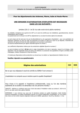 Questionnaire Préalable Champagne