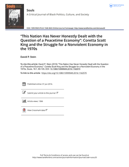 This Nation Has Never Honestly Dealt with the Question of a Peacetime Economy”: Coretta Scott King and the Struggle for a Nonviolent Economy in the 1970S