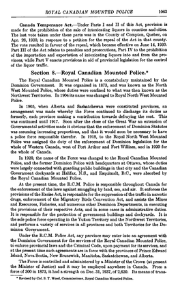 Section 8.—Royal Canadian Mounted Police.* the Royal Canadian Mounted Police Is a Constabulary Maintained by the Dominion Government