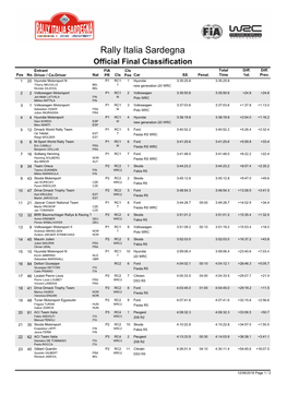 Rally Italia Sardegna Official Final Classification Entrant FIA Cls Total Diff