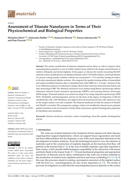 Assessment of Titanate Nanolayers in Terms of Their Physicochemical and Biological Properties