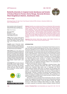 Butterfly Diversity in Tropical Moist Deciduous Sal Forests of Ankua Reserve Forest, Koina Range, Saranda Division, West Singhbhum District, Jharkhand, India