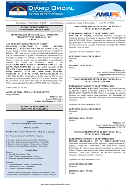 Pernambuco , 08 De Outubro De 2015 • Diário Oficial Dos Municípios Do Estado De Pernambuco • ANO VI | Nº 1432