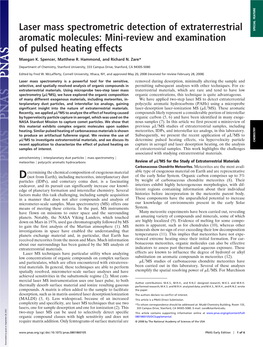 Laser Mass Spectrometric Detection of Extraterrestrial SPECIAL FEATURE Aromatic Molecules: Mini-Review and Examination of Pulsed Heating Effects