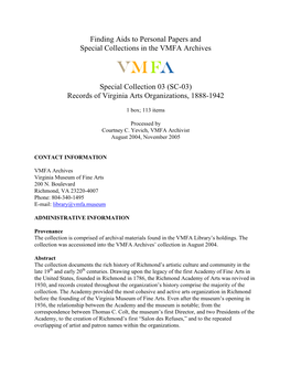 SC-03 Records of Virginia Arts Organizations, 1888-1942