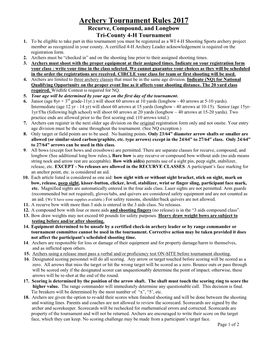 Archery Tournament Rules 2017 Recurve, Compound, and Longbow Tri-County 4-H Tournament 1