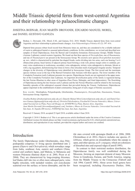 Middle Triassic Dipterid Ferns from West-Central Argentina and Their Relationship to Palaeoclimatic Changes