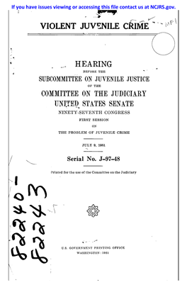 Violent Hearing Subcommittee on Juvenile Justice