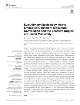 Evolutionary Musicology Meets Embodied Cognition: Biocultural Coevolution and the Enactive Origins of Human Musicality
