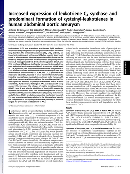 Increased Expression of Leukotriene C4 Synthase and Predominant Formation of Cysteinyl-Leukotrienes in Human Abdominal Aortic Aneurysm