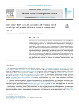 An Exploration of Evidence Based Knowledge and Practice in Human Resource Management 7