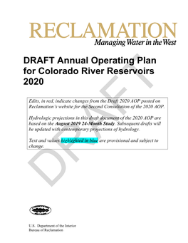 Draft 2020 Annual Operating Plan for Colorado River Reservoirs