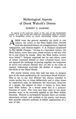 Mythological Aspects of Derek Walcott's Drama