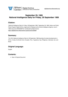 September 29, 1989 National Intelligence Daily for Friday, 29 September 1989