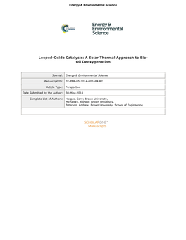 Looped-Oxide Catalysis: a Solar Thermal Approach to Bio-Oil Deoxygenation
