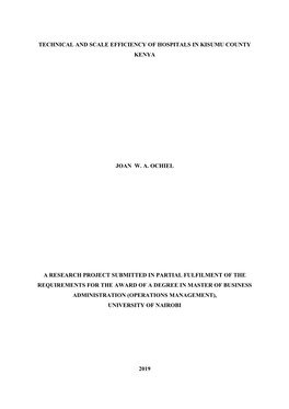 Technical and Scale Efficiency of Hospitals in Kisumu County Kenya