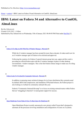 IBM: Latest on Fedora 34 and Alternative to Centos, Almalinux