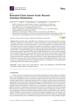 Branched Chain Amino Acids: Beyond Nutrition Metabolism