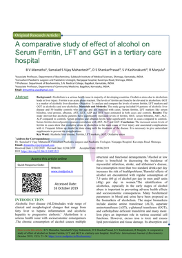 A Comparative Study of Effect of Alcohol on Serum Ferritin, LFT and GGT in a Tertiary Care Hospital