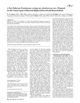 A New Pathovar, Pseudomonas Syringae Pv. Alisalensis Pv