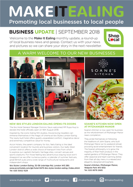 Business Update | SEPTEMBER 2018 Shop Welcome to the Make It Ealing Monthly Update, a Round-Up of Local Business News and Gossip