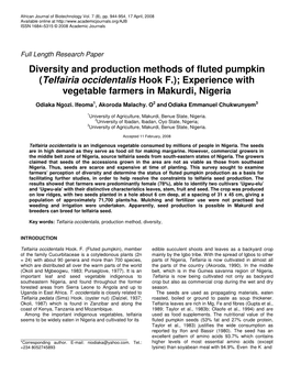 Telfairia Occidentalis Hook F.); Experience with Vegetable Farmers in Makurdi, Nigeria