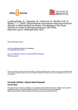 (2020). Morphological Convergence Obscures Functional Diversity in Sabre-Toothed Carnivores